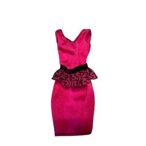 Barbie Doll Fashion Black & Pink Peplum Dress‎ Outfit